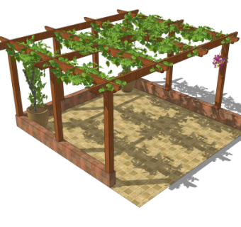 中式实木廊架su模型