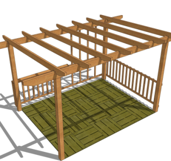 中式实木廊架su模型