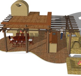 自然风廊架su模型