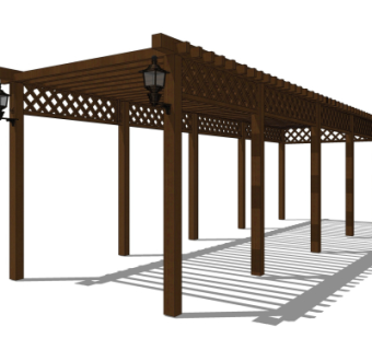 中式实木廊架su模型