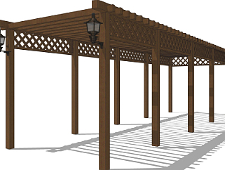 中式实木廊架su模型