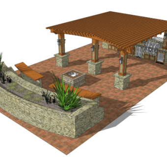 中式实木廊架su模型