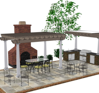 中式实木廊架su模型