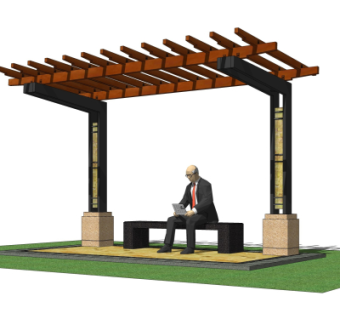 中式实木廊架su模型