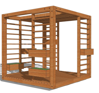 中式实木廊架su模型