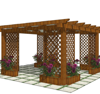 中式实木廊架su模型