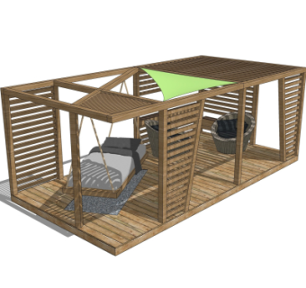 中式实木廊架su模型