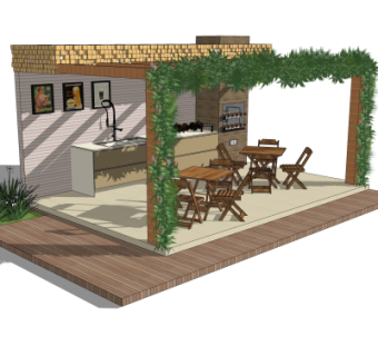 中式实木廊架su模型