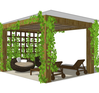 自然风廊架su模型