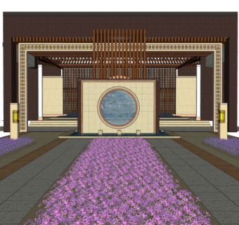 中式售楼处门面门头su模型