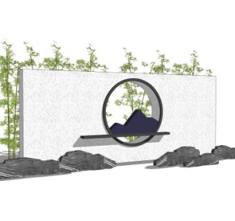 中式景观墙园艺小品su模型