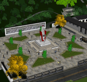 新中式烈士纪念广场景观su模型