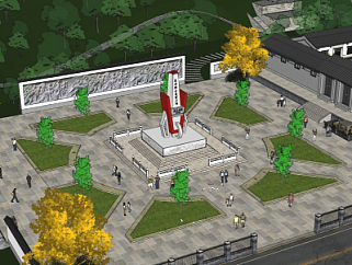 新中式烈士纪念广场景观su模型