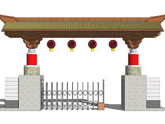 中式大门入口su模型