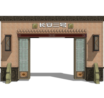 中式大门入口su模型