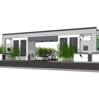 中式小区大门入口su模型