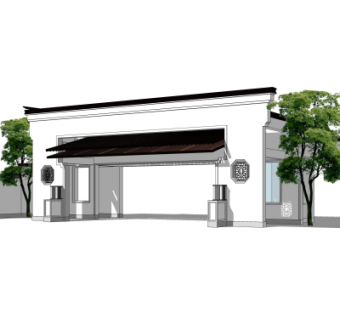 中式小区大门入口su模型