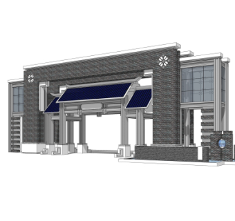 中式小区大门入口su模型