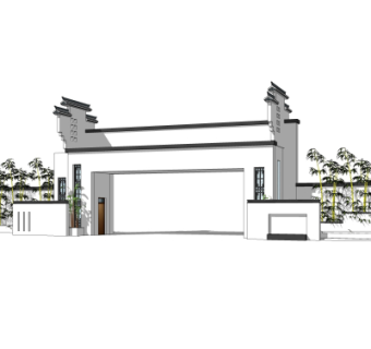 中式小区大门入口su模型