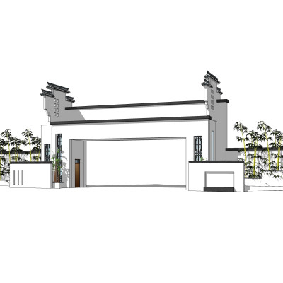 中式小区大门入口su模型