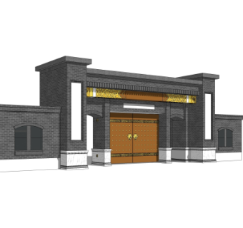 中式小区大门入口su模型