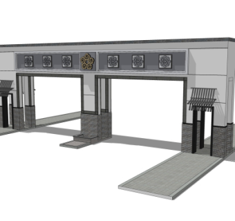 中式小区大门入口su模型