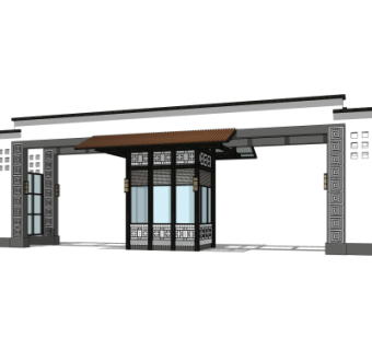 中式小区大门入口免费su模型