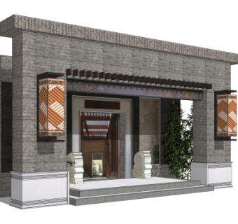 中式大门入口su模型