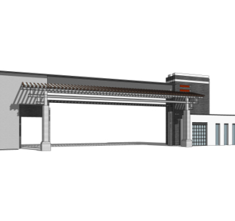 中式小区大门入口免费su模型