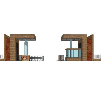 中式小区大门入口免费su模型