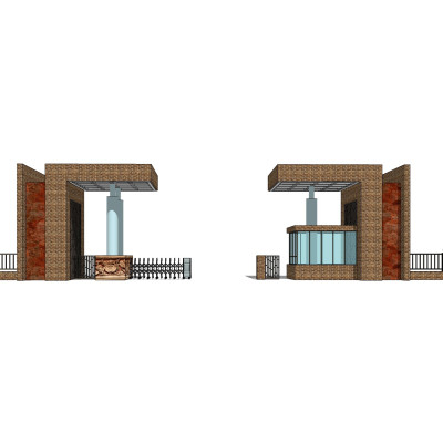 中式小区大门入口su模型