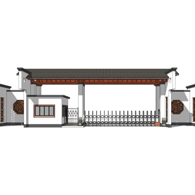 中式小区大门入口su模型