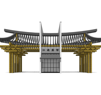 中式酒店门面门头su模型