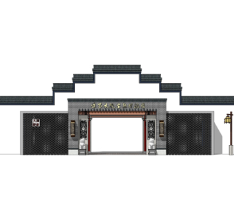 中式小区大门入口su模型