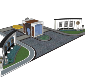 中式小区大门入口免费su模型