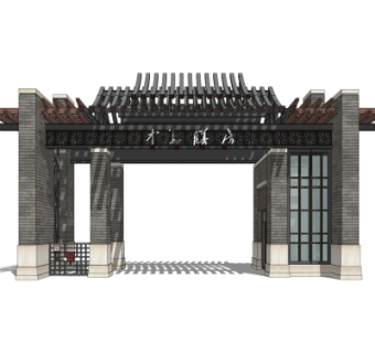 中式大门入口su模型