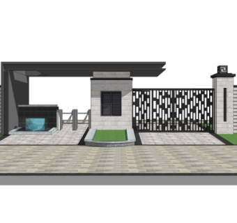 中式小区大门入口免费su模型