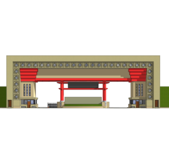 中式小区大门入口su模型