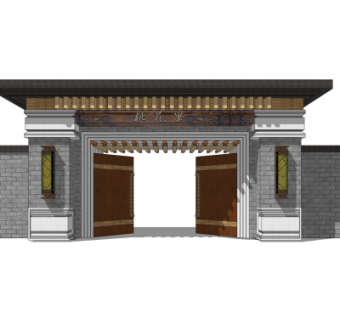 中式大门入口su模型