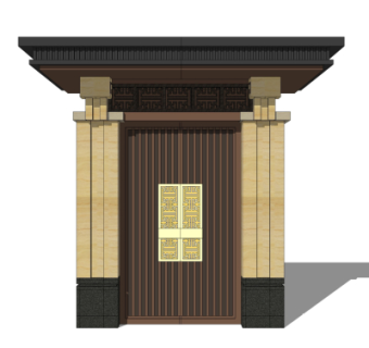 中式大门门头免费su模型