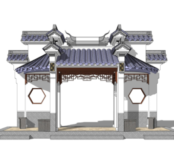 中式大门门头su模型