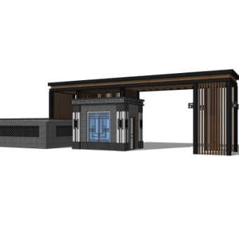 中式小区大门入口免费su模型