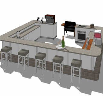 现代吧台su模型