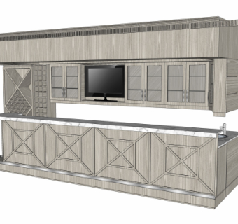 现代吧台su模型