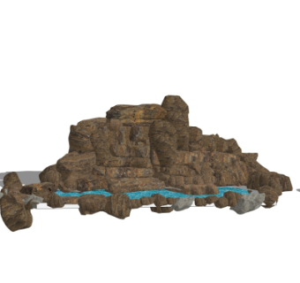 自然风假山流水小品su模型