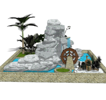 自然风假山流水小品su模型