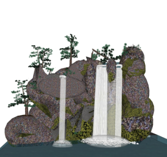 自然风假山流水小品su模型