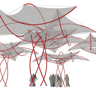 现代张拉膜雨棚su模型