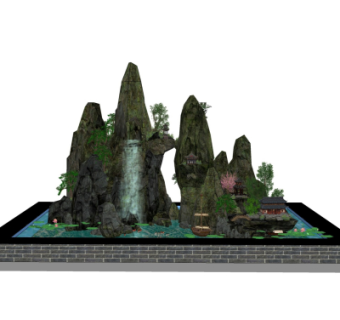 中式假山小品su模型
