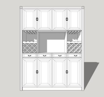 简欧多功能酒柜su模型